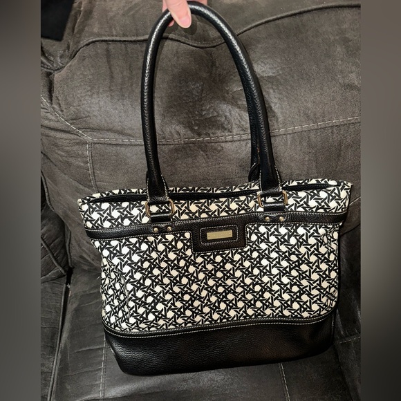 Kate Spade Black and White Blakely Keswick Canvas Leather Tote Bag - Picture 3 of 8